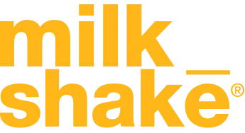 Gelbes Milkshake-Logo mit Schriftzug auf schwarzem Hintergrund